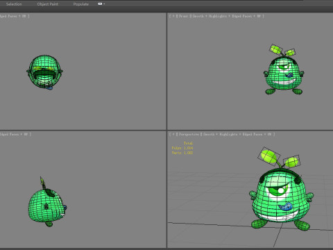 Green one-eyed monster - Cartoon Alien 3D 모델