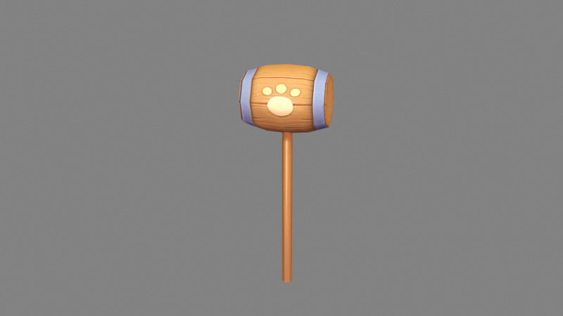 Cartoon wooden hammer with cat paw print 3D Model .c4d .max .obj .3ds .fbx .stl .blend 