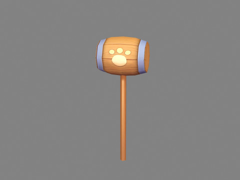 Cartoon wooden hammer with cat paw print 3D Model