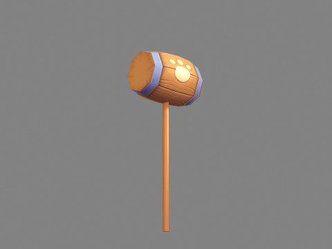 Cartoon wooden hammer with cat paw print 3D Model