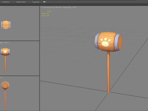 Cartoon wooden hammer with cat paw print 3D Model