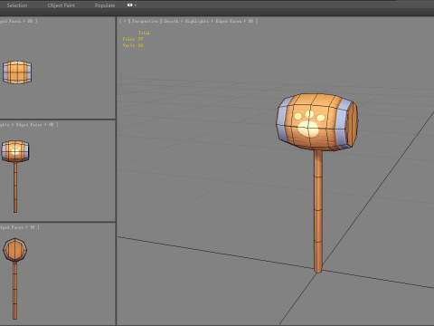 Cartoon wooden hammer with cat paw print 3D Model