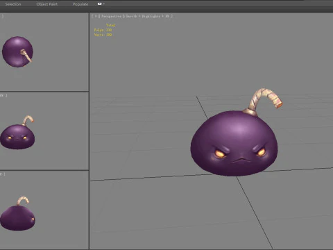Cartoon purple bomb character 3D Model