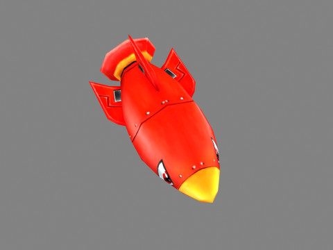 Cartoon red rocket character 3D Model