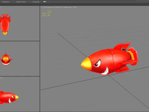 Cartoon red rocket character 3D Model