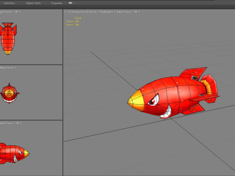 Cartoon red rocket character 3D Model