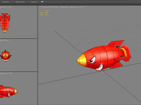 Cartoon red rocket character 3D Model