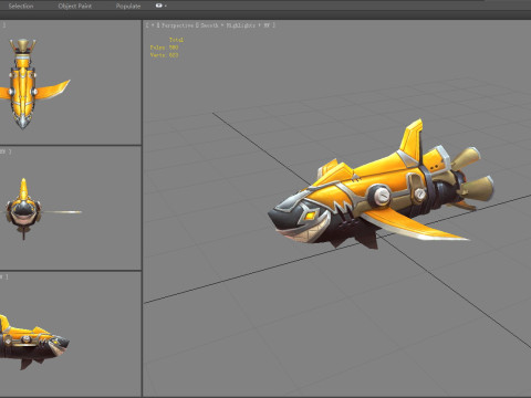 Cartoon shark rocket character 3D Model