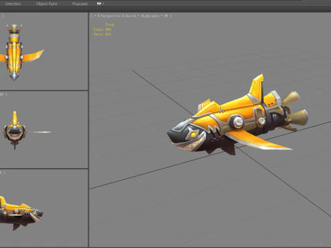 Cartoon shark rocket character 3D Model