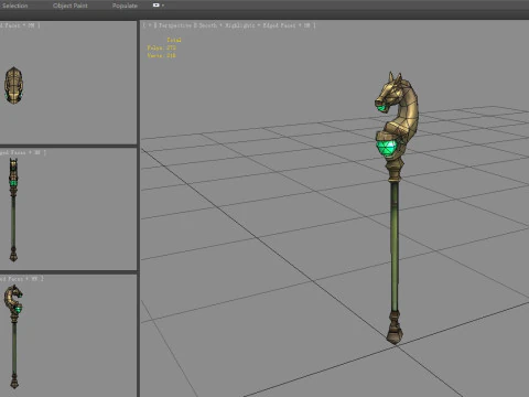 Cartoon Bronze horsehead wand 3D Model