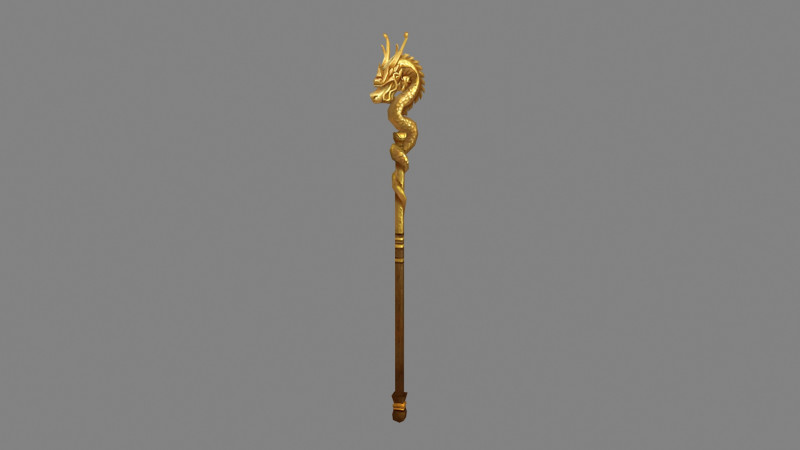 Cartoon Golden Dragon Cane 3D Model .c4d .max .obj .3ds .fbx .stl .blend 