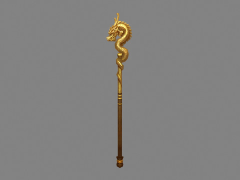 Cartoon Golden Dragon Cane 3D Model