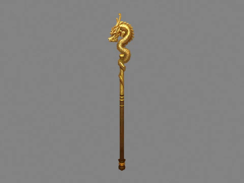 Cartoon Golden Dragon Cane 3D Model