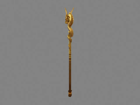 Cartoon Golden Dragon Cane 3D Model