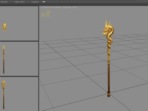 Cartoon Golden Dragon Cane 3D Model