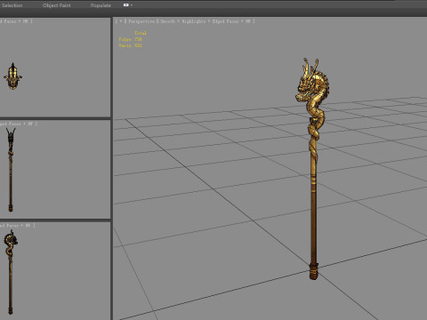 Cartoon Golden Dragon Cane 3D Model