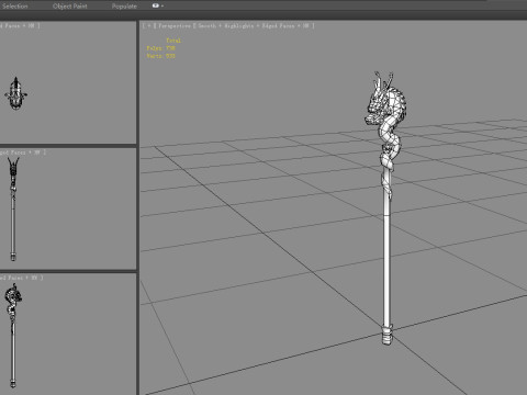 Cartoon Golden Dragon Cane 3D Model