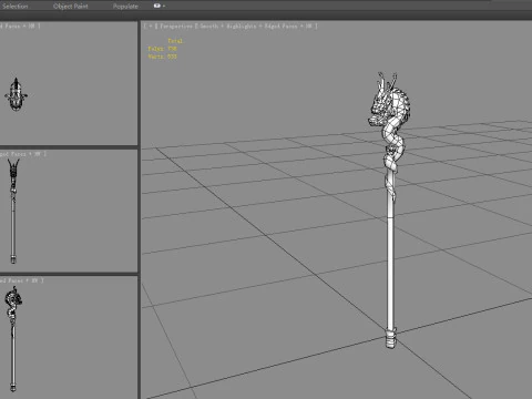Cartoon Golden Dragon Cane 3D Model