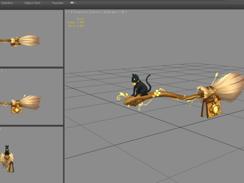 Cartoon Witch Staff - A flying magic wand Model 3D