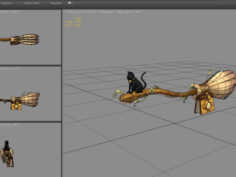Cartoon Witch Staff - A flying magic wand Model 3D