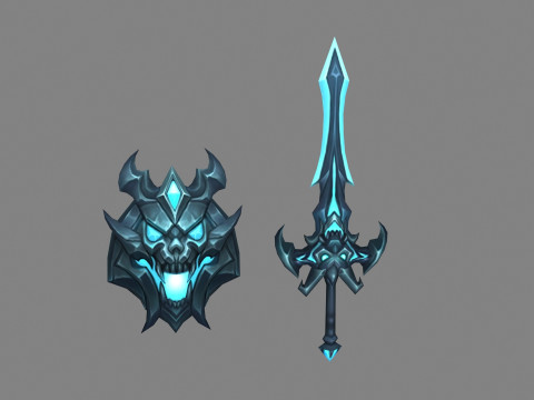 Cartoon Devil Sword Shield Weapon Modèle 3D
