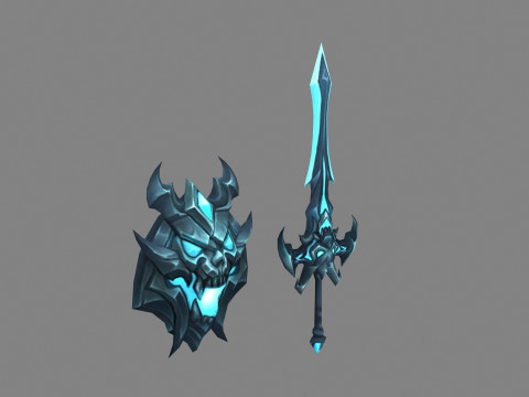 Cartoon Devil Sword Shield Weapon 3D Model