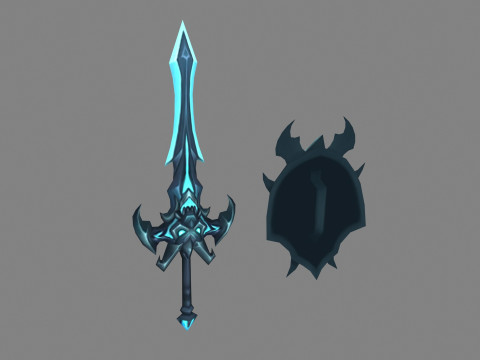 Cartoon Devil Sword Shield Weapon 3D Model