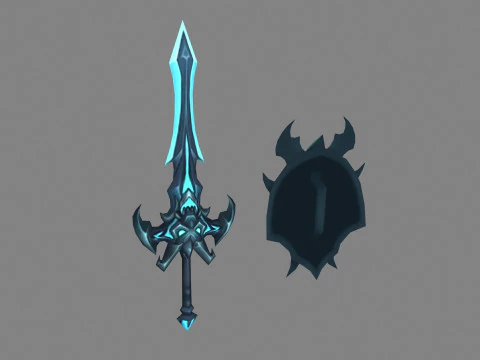 Cartoon Devil Sword Shield Weapon 3D Model