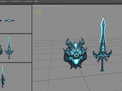 Cartoon Devil Sword Shield Weapon 3D Model