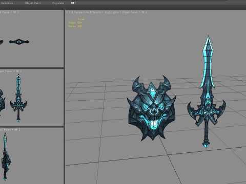 Cartoon Devil Sword Shield Weapon 3D Model