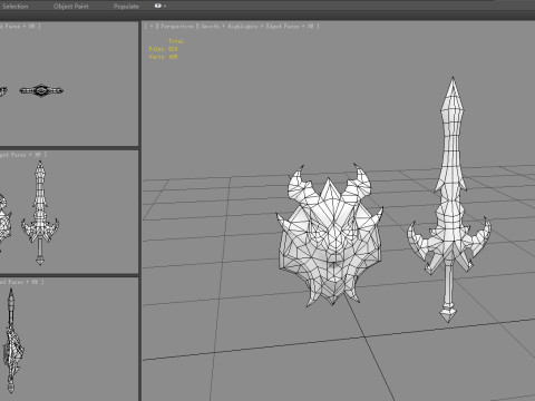 Cartoon Devil Sword Shield Weapon 3D Model