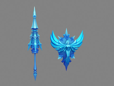 Cartoon Angel goddess Spear Shield Weapon Modèle 3D