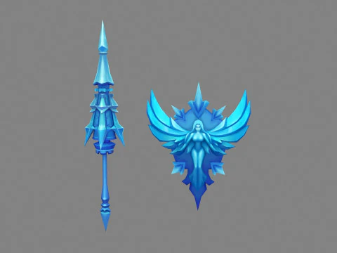 Cartoon Angel goddess Spear Shield Weapon 3D Model