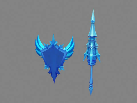 Cartoon Angel goddess Spear Shield Weapon 3D Model