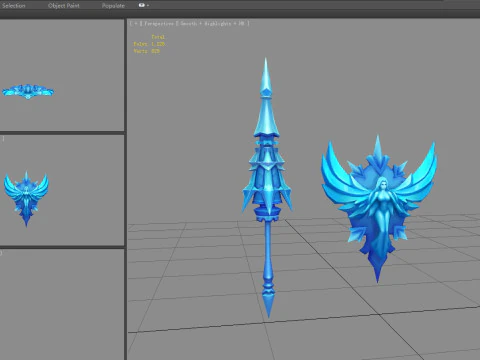 Cartoon Angel goddess Spear Shield Weapon 3D Model