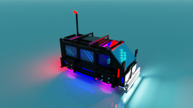 hovering cyberpunk voxel police car Model 3D .c4d .max .obj .3ds .fbx .stl .blend 