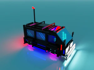 voiture de police cyberpunk voxel en vol stationnaire Modèle 3D