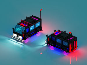 hovering cyberpunk voxel police car Model 3D