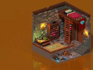 体素宝石矿工房间 3D 模型