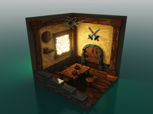 voxel 3d render of isometric warriors room 3Dモデル