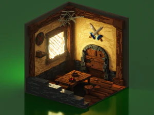 воксельна 3d візуалізація ізометричної кімнати воїнів 3D Модель