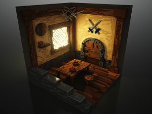 voxel 3d render of isometric warriors room 3Dモデル