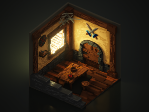 voxel 3d render of isometric warriors room 3Dモデル