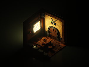 voxel 3d render of isometric warriors room 3Dモデル