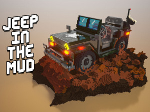 3d military jeep in mud voxel art 3D Model