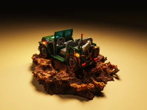 泥体素艺术中的 3d 军用吉普车 3D 模型