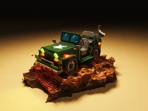 泥体素艺术中的 3d 军用吉普车 3D 模型