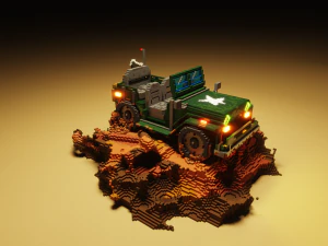 泥体素艺术中的 3d 军用吉普车 3D 模型