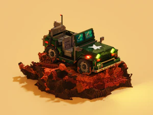 泥体素艺术中的 3d 军用吉普车 3D 模型