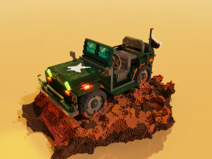 泥体素艺术中的 3d 军用吉普车 3D 模型